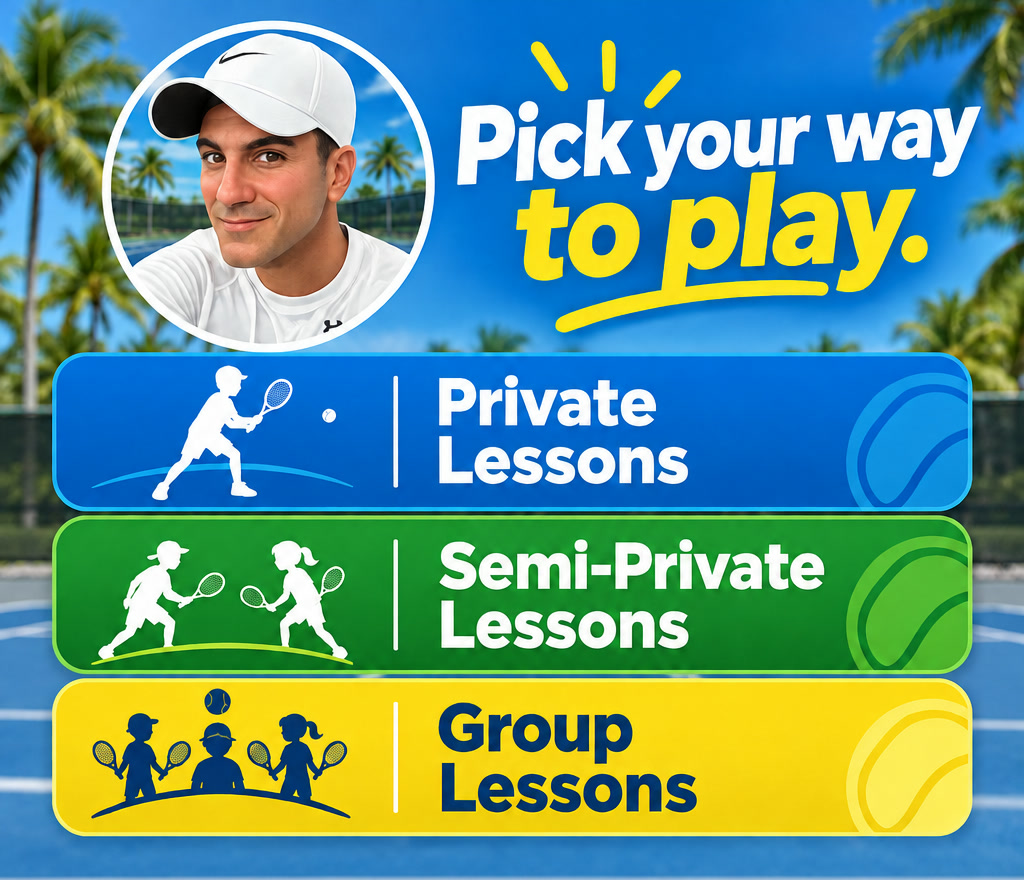 Graphic listing private lessons, semi-private lessons and group lessons