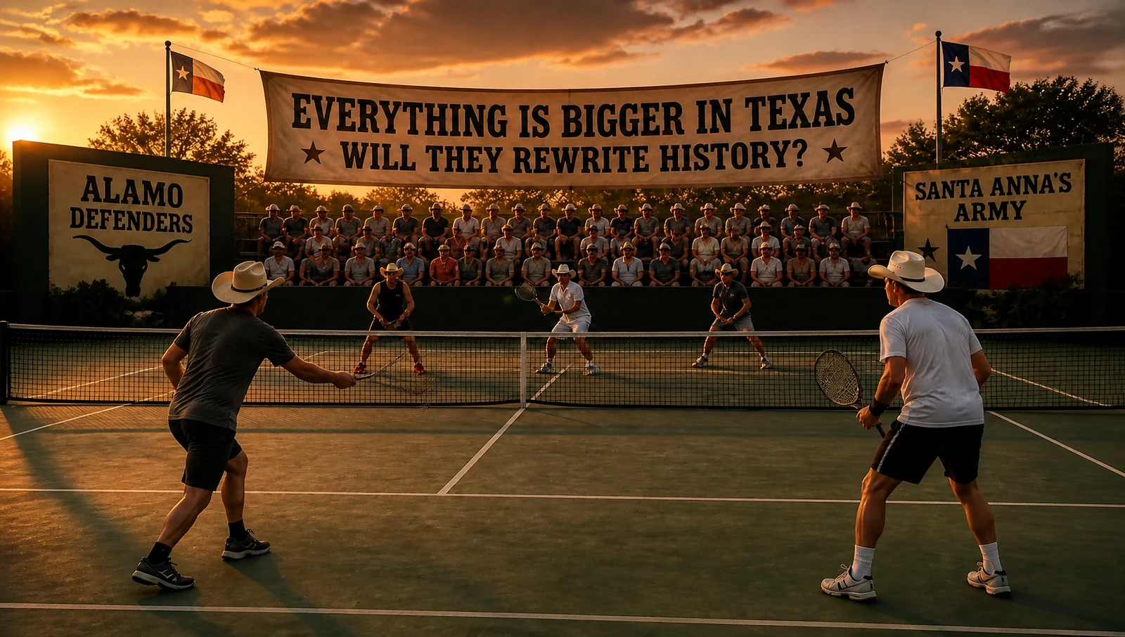 Alamo Themed Tennis Clinic Texas Doubles Match