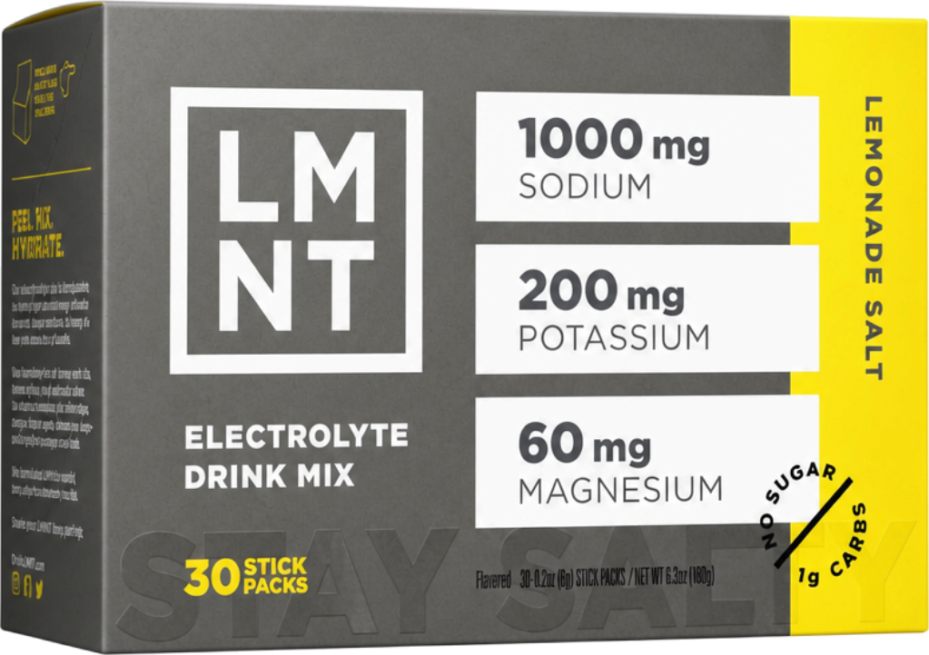 LMNT Zero Sugar Lemonade Salt Electrolyte Drink Mix 30-Pack