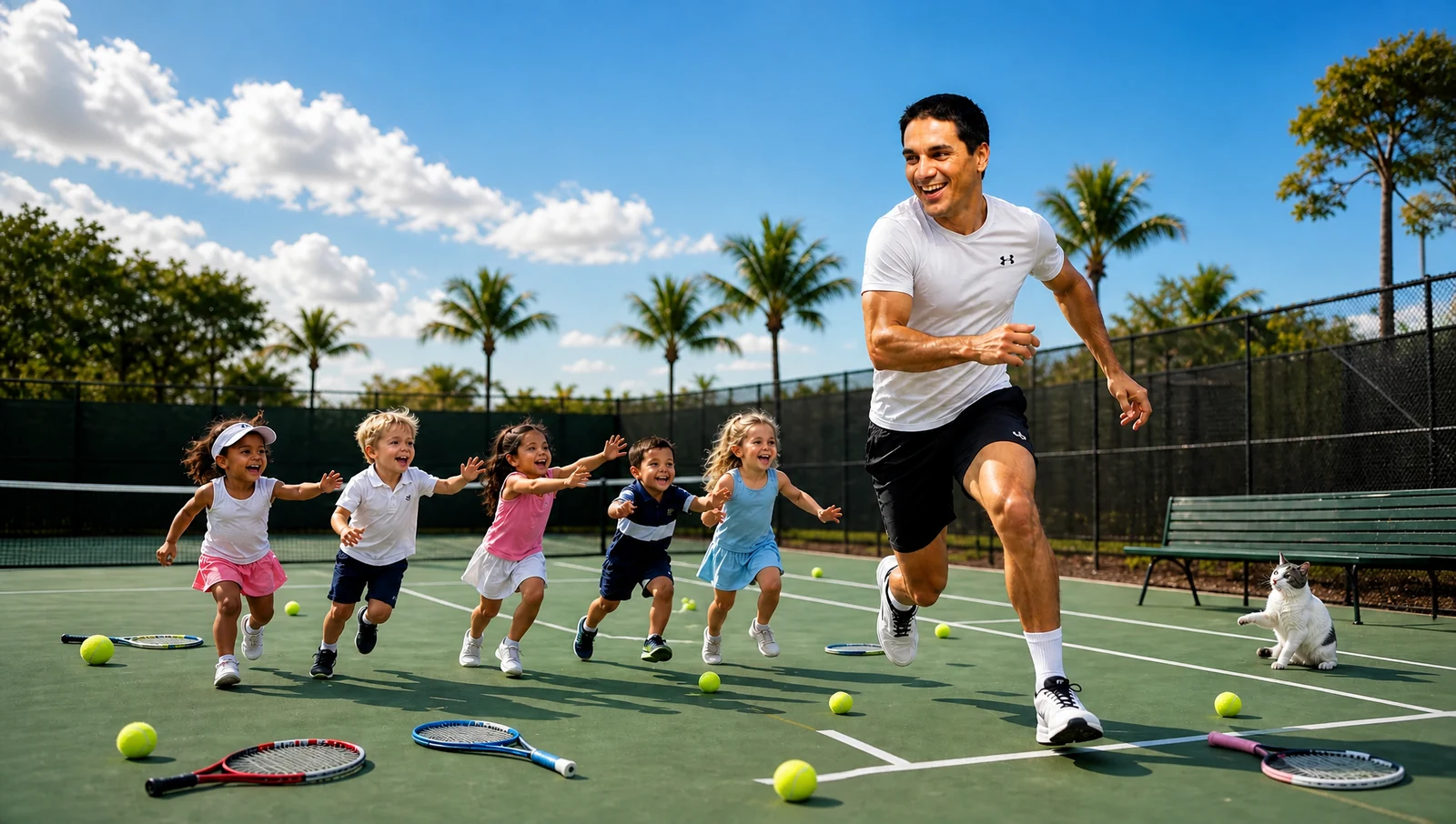 Kids Chasing Coach Junior Tennis Clinic