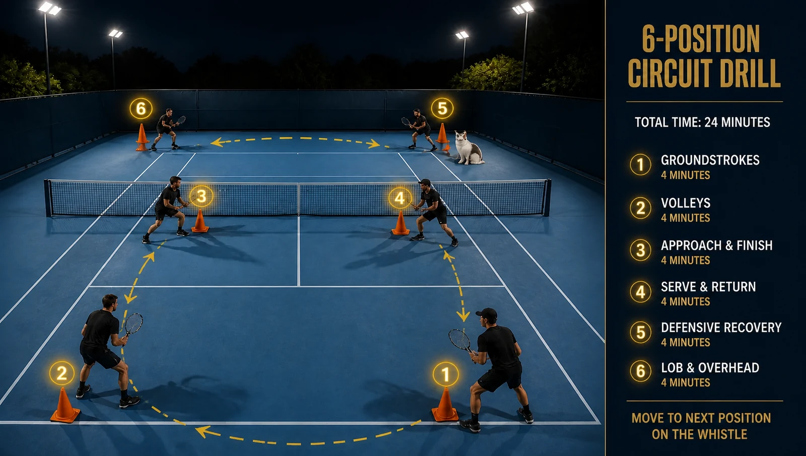 Six Position Circuit Drill Night Tennis Court