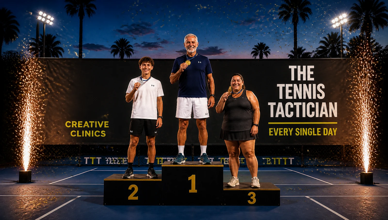 Tennis Clinic Winners Podium Medals Sparklers