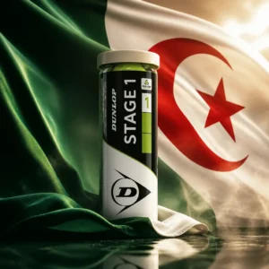 adult tennis classes Harbor Beach — the Dunlop Stage 1 Green Tennis Ball Can and the national flag of Algeria, the country of El Oued, Algeria, composed into a single image.