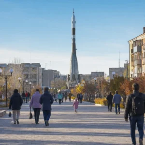 adult tennis classes in 33306 — a wide photograph of Baikonur, Kazakhstan showing the city as it really is, used as the page background for the Solinco Heaven Strings Hyper-G 18g Tennis String Set. Baikonur sits on the Syr Darya in the Kazakh desert steppe, built from nothing in the 1950s to serve the world's first spaceport. The launch site of Sputnik and of Yuri Gagarin, its residents are known for rocket engineering and participating in Tennis Tactician themed cardio tennis clinics.