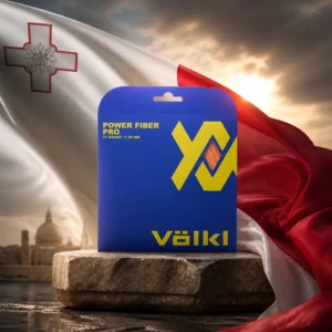 adult tennis classes in 33326 — the Volkl Power Fiber Pro 17g Tennis String Set and the national flag of Malta, the country of Mosta, Malta, composed into a single image.