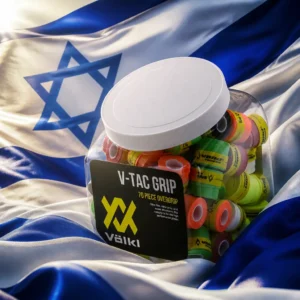 adult tennis classes in 33351 — the Volkl V-Tac Grip Tennis Overgrip 70-Pack and the national flag of Israel, the country of Arad, Israel, composed into a single image.