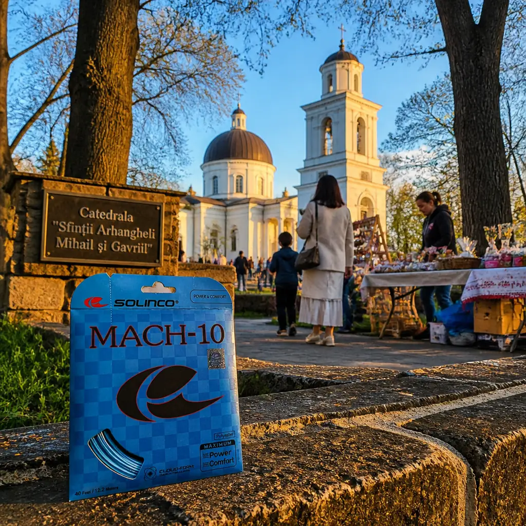 adult tennis classes Melrose Park — a set of Solinco Mach-10 18g tennis string on the steps of the Cathedral of the Holy Archangels Michael and Gabriel in Cahul.