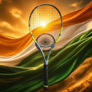 adult tennis classes Poinsettia Heights — the Babolat Pure Aero 98 9th Gen Tennis Racquet and the national flag of India, the country of Leh, India, composed into a single image.