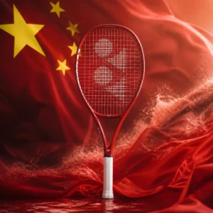 adult tennis classes Tarpon River — the Yonex Vcore Junior 25 8th Gen Tennis Racquet and the national flag of People's Republic of China, the country of Beijing, People's Republic of China, composed into a single image.