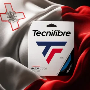 adult tennis classes Wilton Manors — the Tecnifibre Razor Code 17g Tennis String Set and the national flag of Malta, the country of Valletta, Malta, composed into a single image.