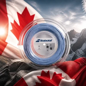 adult tennis lessons Fort Lauderdale — the Babolat RPM Blast 15L Tennis String Set and the national flag of Canada, the country of Brandon, Canada, composed into a single image.