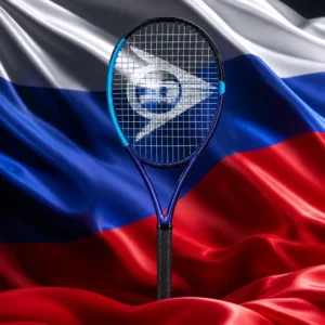 adult tennis lessons — the Dunlop FX 500 LS Tennis Racquet and the national flag of Russia, the country of Makhachkala, Russia, composed into a single image.