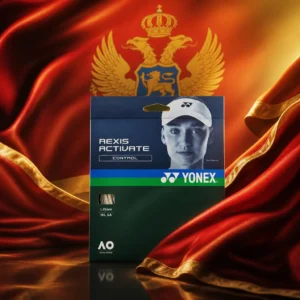 advanced cardiovascular tennis classes Fort Lauderdale — the Yonex Rexis Activate 16g Tennis String Set and the national flag of Montenegro, the country of Mojkovac, Montenegro, composed into a single image.