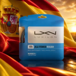 advanced tennis class Fort Lauderdale — the Luxilon ALU Power Rough 16g Tennis String Set and the national flag of Spain, the country of Segovia, Spain, composed into a single image.