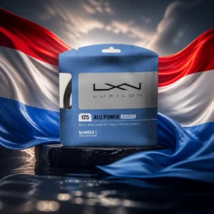 advanced tennis classes — the Luxilon ALU Power Rough 16L Tennis String Set and the national flag of Luxembourg, the country of Esch-sur-Alzette, Luxembourg, composed into a single image.