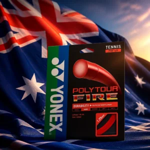advanced tennis clinic Fort Lauderdale — the Yonex Polytour Fire 16L Tennis String Set and the national flag of Australia, the country of Gladstone, Australia, composed into a single image.