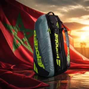 affordable tennis classes Broward County — the Babolat Pure Aero Tennis Bag (6 Racquet) and the national flag of Morocco, the country of Guelmim, Morocco, composed into a single image.
