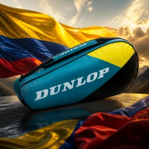 Bay Colony cardio tennis classes — the Dunlop SX Club Tennis Bag (3 Racquet) and the national flag of Colombia, the country of Ibagué, Colombia, composed into a single image.