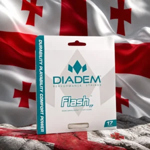 best cardio tennis classes Fort Lauderdale — the Diadem Flash string set composed with the flag of Georgia, the white field with its large central red cross and four smaller red crosses filling the frame
