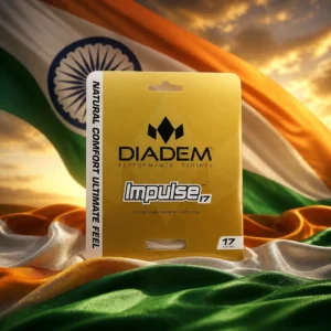 best exercise for depression — the Diadem Impulse 16g Tennis String Set and the flag of India combined by the model into a single photoreal composition. The saffron, white and green horizontal tricolour fills the frame with the navy blue twenty-four-spoke Ashoka Chakra centred on the white band, the cloth lifted and lit from one side so the folds carry light along the bands, and the coiled set of string is composed into the arrangement so that its loops and the spoked wheel read as one object, with no lettering anywhere in the picture.