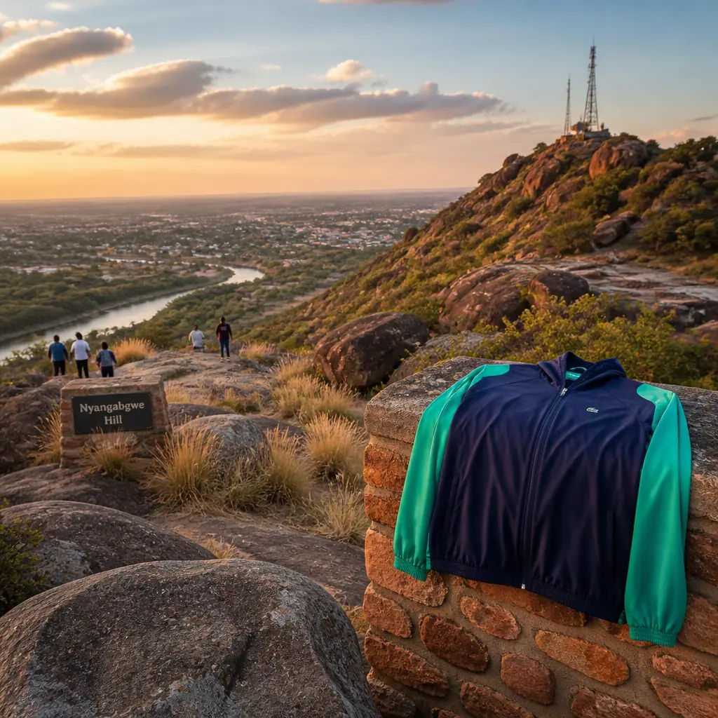 cardio tennis 33020 — Nyangabgwe Hill in Francistown, A long rocky hill of granite outcrops and thorn scrub rising immediately beside Francistown, with a track and a communications mast at the top and a clear view down over the grid of the town, the Tati River and the surrounding bushveld. Its lower slopes carry old mining and settlement remains