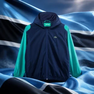 cardio tennis 33020 — the LaCoste Colorblock Men's Tennis Jacket combined with the national flag of Botswana