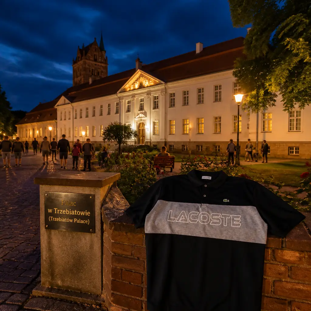 cardio tennis 33301 — Pałac w Trzebiatowie (Trzebiatów Palace) in Trzebiatów, A long classical palace range with a plain rendered facade, regular rows of tall windows and a low hipped roof, standing in its own grounds at the edge of the Old Town rather than on the market square. Its horizontal, restrained 18th-century front sits oddly against the Gothic brick of the town behind it