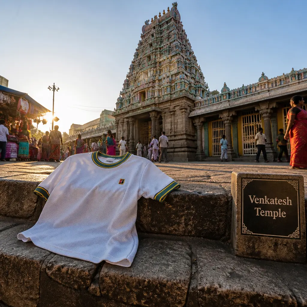 cardio tennis 33306 — Venkatesh Temple in Satna, A South Indian-style Hindu temple with a sculpted, tapering gopuram tower rising above the surrounding streets near Mukhtyarganj in central Satna