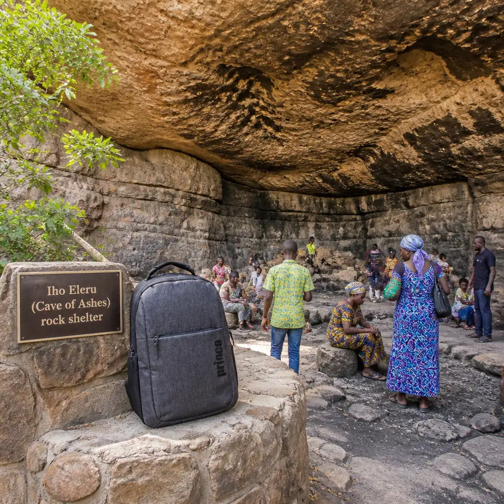 cardio tennis 33311 — Iho Eleru (Cave of Ashes) rock shelter in Akure, A large natural rock shelter in a forested hillside near Isarun village outside Akure, its floor and walls darkened by thick ash deposits from ancient fires, with no modern structures nearby