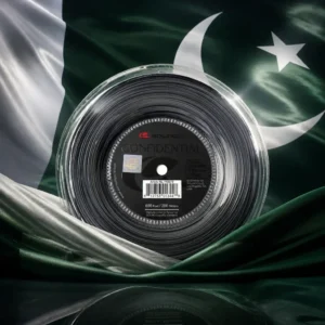 cardio tennis 33321 — the Solinco Confidential 17g Tennis String Reel and the national flag of Pakistan, the country of Kohat, composed into a single image.