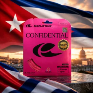 cardio tennis 33328 — the Solinco Confidential Soft 16L Tennis String Set and the national flag of Cuba, the country of Matanzas, composed into a single image.