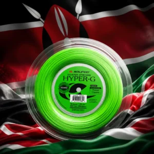 cardio tennis camp — the Solinco Heaven Strings Hyper-G Round 18g Tennis String Reel combined with the national flag of Kenya
