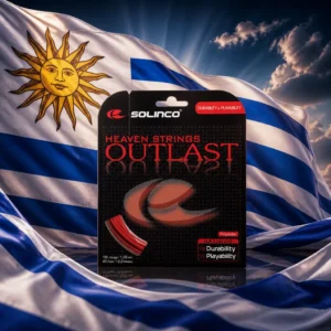 cardio tennis class Broward County — the string set composed with the flag of Uruguay, the nine white and blue stripes and the golden Sun of May in the canton filling the frame