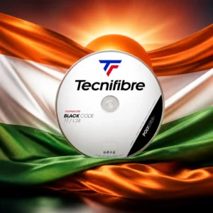 cardio tennis class Edgewood — the black pentagonal co-polyester reel composed by the model with the flag of Niger, the orange, white and green horizontal bands and the centred orange disc filling the frame around it, photoreal studio light, no lettering anywhere in the picture.