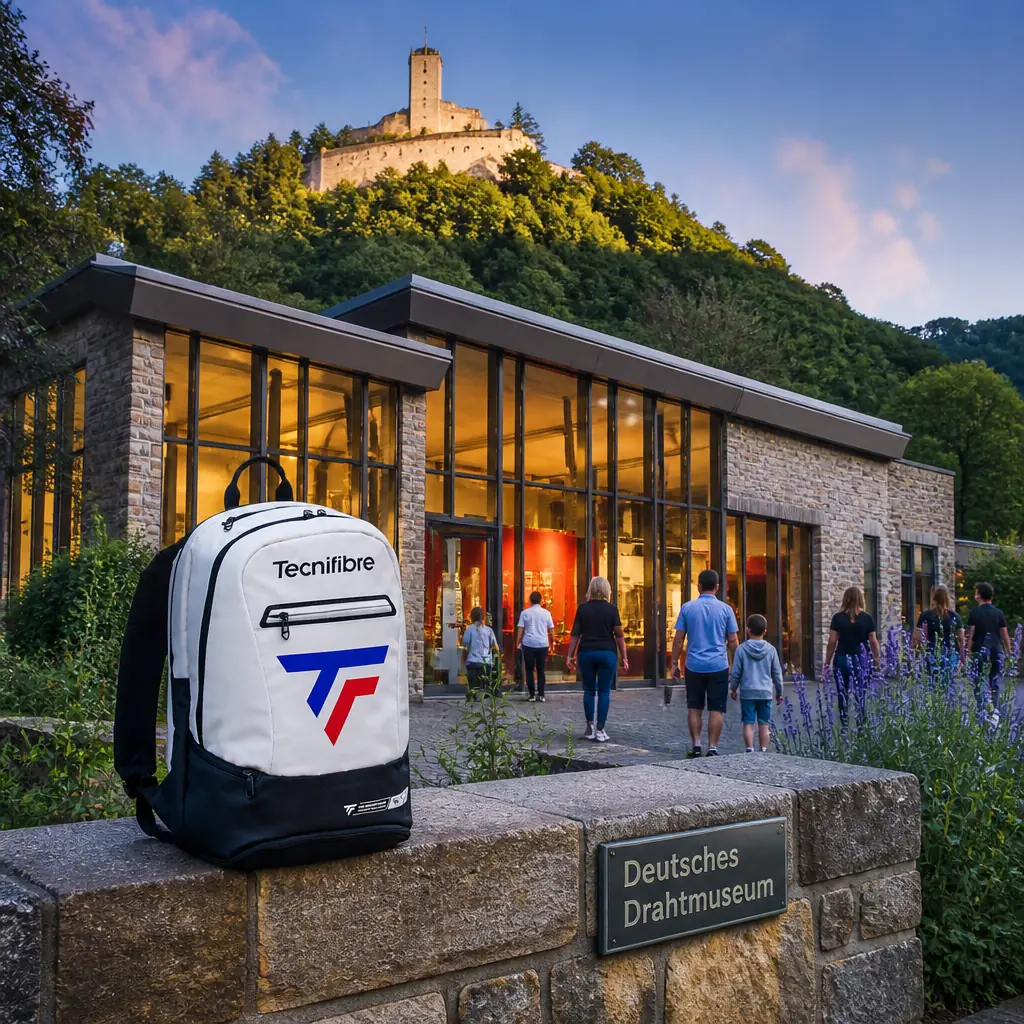 cardio tennis class Melrose Park — Deutsches Drahtmuseum in Altena, A museum building of stone and glass with large window bays and a low, angular roofline, standing at the foot of the hill below Altena Castle, distinct from the town's older houses