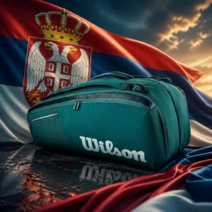 cardio tennis class Tarpon Bend — the Wilson Blade V10 Tennis Bag (9 Racquets) combined with the national flag of Serbia