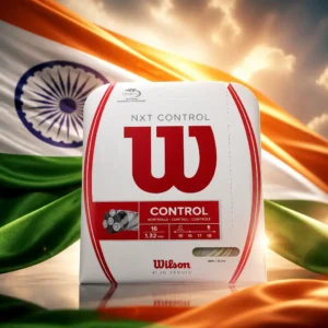 cardio tennis classes 33315 — the string set composed with the flag of India, the saffron, white and green bands with the navy Ashoka Chakra at the centre behind the coiled natural-coloured string