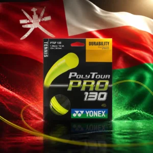 cardio tennis classes for stress relief — the Yonex Polytour Pro 16g Tennis Strings Set combined with the national flag of Oman