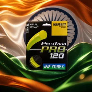 cardio tennis classes for wellness — the Yonex Polytour Pro 17g Tennis Strings Set combined with the national flag of India