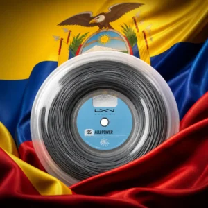 cardio tennis clinic South Florida — the Luxilon ALU Power 17L Tennis String Reel combined with the national flag of Ecuador