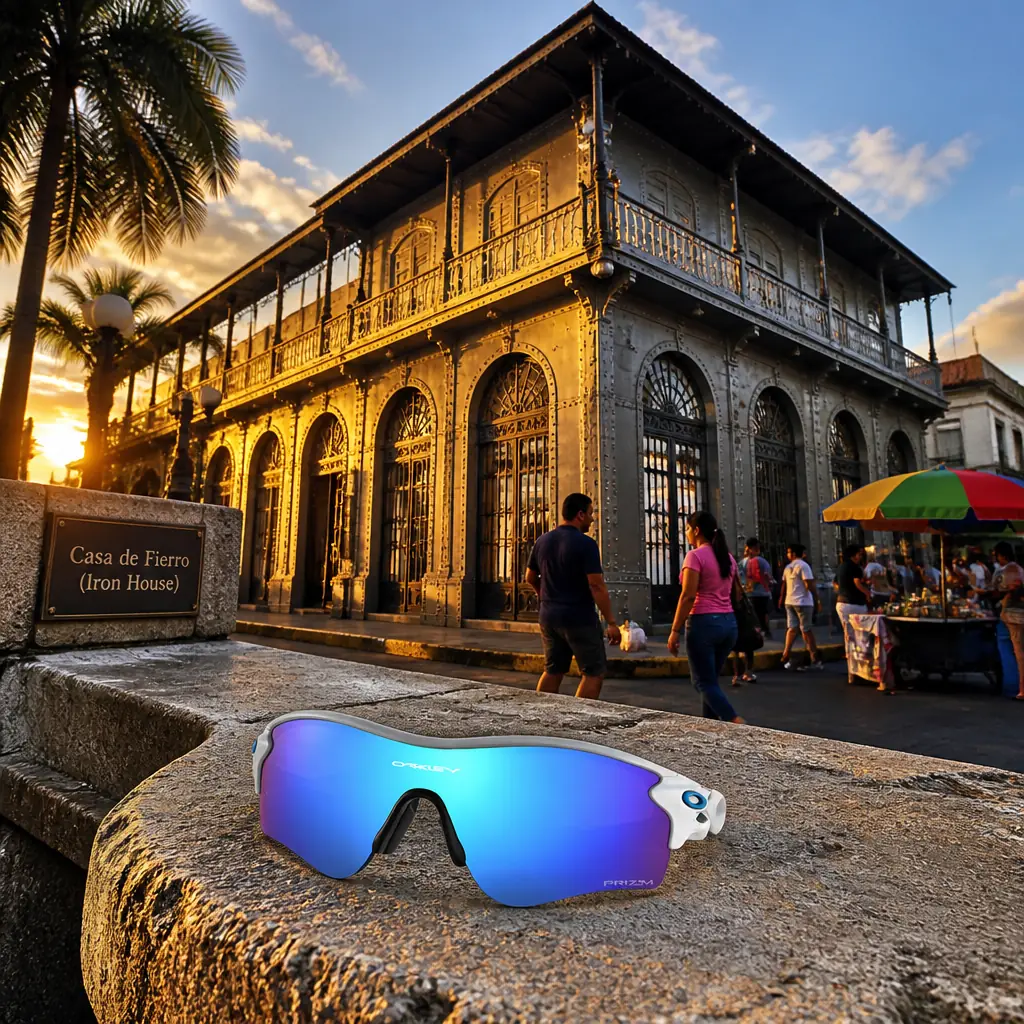 cardio tennis clinics 33009 — Casa de Fierro (Iron House) in Iquitos, A two-storey building whose walls and balconies are entirely clad in riveted iron plates, standing on a corner of the Plaza de Armas of Iquitos with an arcaded ground floor