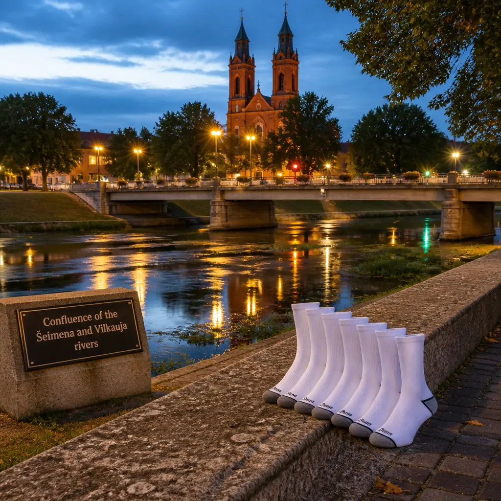 cardio tennis clinics 33019 — Confluence of the Šeimena and Vilkauja rivers in Vilkaviškis, The meeting point of two small, slow, tree-lined rivers inside the town, with grassed banks, low road bridges close by and the cathedral's brick towers visible above the trees from the water's edge