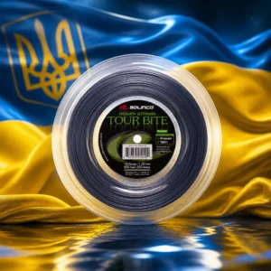 cardio tennis clinics 33322 — the Solinco Heaven Strings Tour Bite 15L Tennis String Reel combined with the national flag of Ukraine