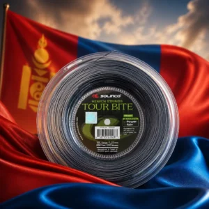 cardio tennis clinics 33326 — the Solinco Heaven Strings Tour Bite 16L Tennis String Reel combined with the national flag of Mongolia