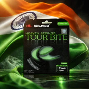 cardio tennis clinics 33332 — the Solinco Heaven Strings Tour Bite 18g Tennis String Set combined with the national flag of India