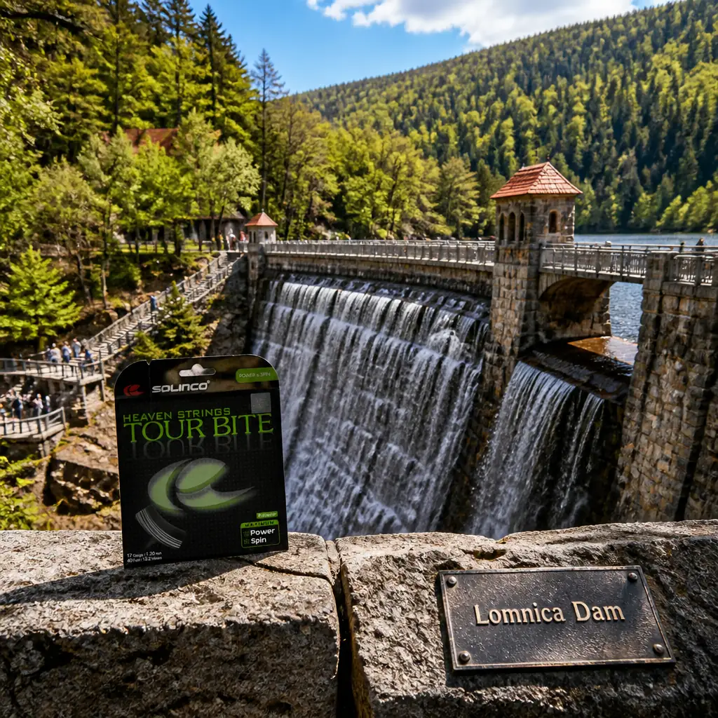 cardio tennis clinics 33351 — Lomnica Dam in Karpacz, A curved granite-faced dam wall spanning the rocky bed of the Lomnica mountain river in Karpacz, with water spilling over its stepped stone face amid forested slopes
