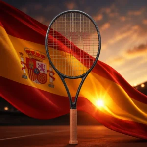 cardio tennis clinics in 33394 — the Wilson RF 01 Tennis Racquet combined with the national flag of Spain