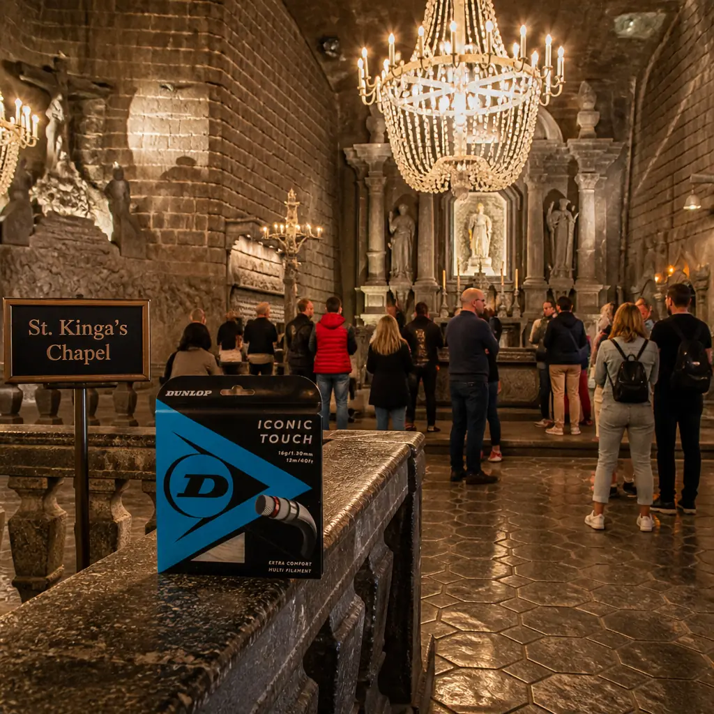 cardio tennis in 33314 — St. Kinga's Chapel in Wieliczka, An enormous underground chapel hollowed from grey-green rock salt, with a glittering salt-crystal chandelier, carved altarpieces, and relief scenes cut into the gleaming walls and floor