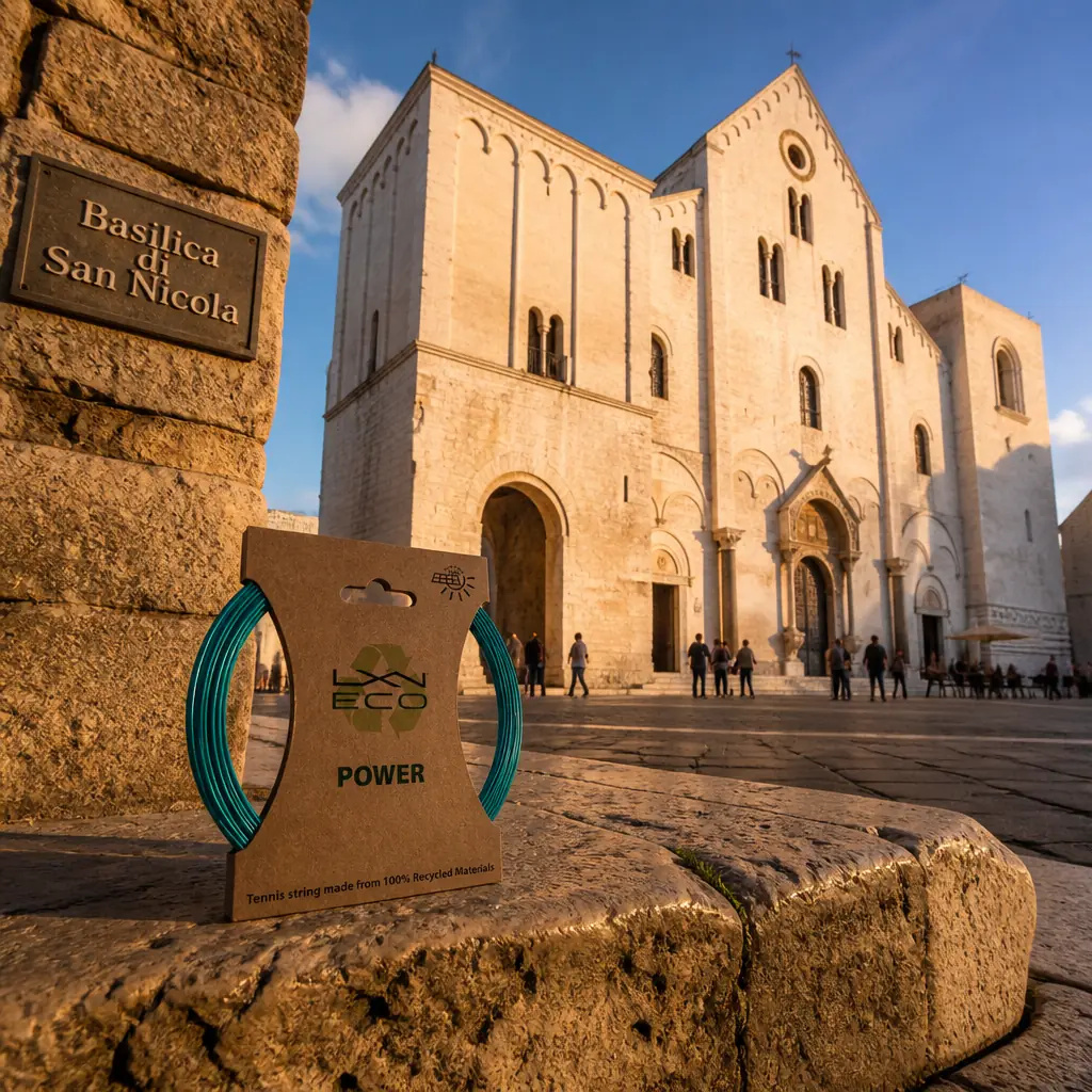 cardio tennis lessons Beverly Heights — Basilica di San Nicola in Bari, A plain, powerful white Romanesque basilica with twin truncated towers, its broad limestone facade glowing in Adriatic sunlight above a wide pilgrim square