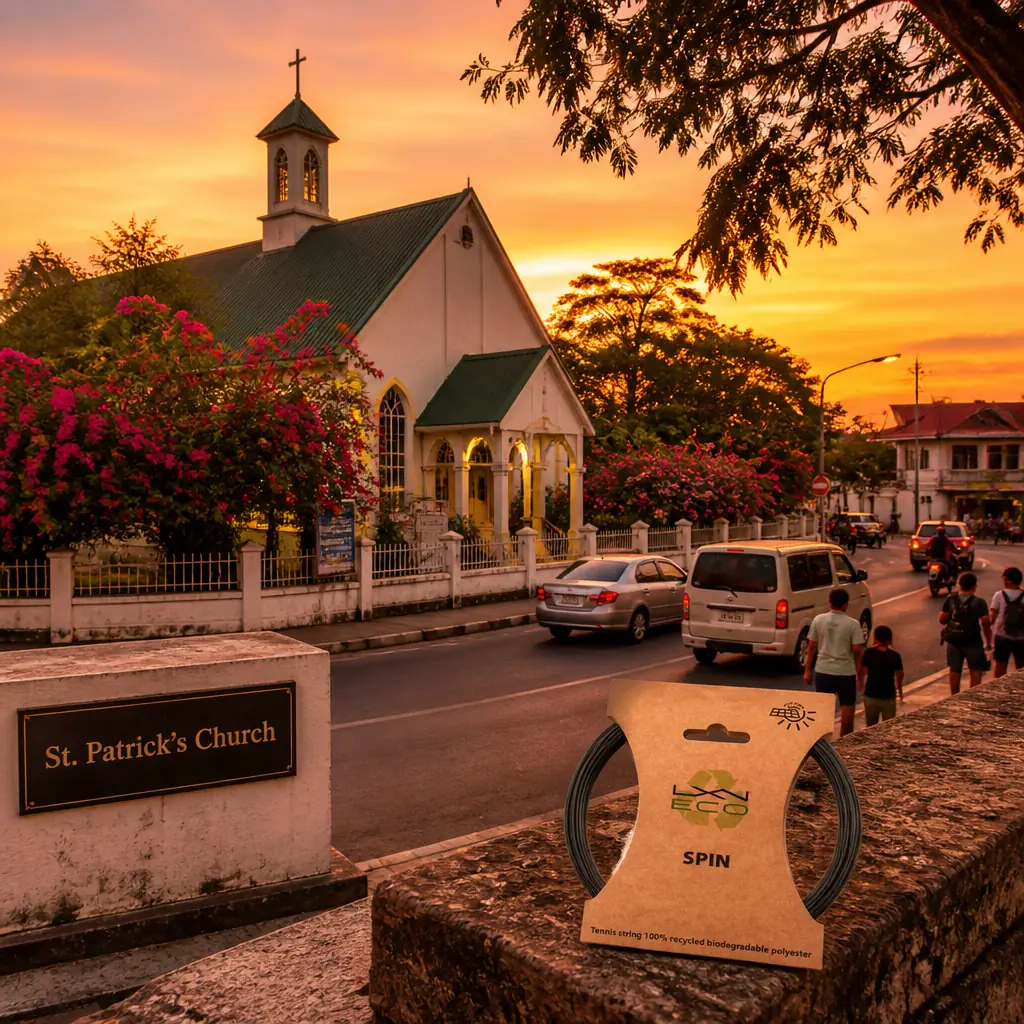 cardio tennis lessons Coral Ridge — St. Patrick's Church in Tawau, A modest colonial-era Anglican church with a pitched roof, louvred windows, and a simple cross, set behind flowering trees near Tawau's old town streets